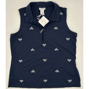 Sigrid Olsen Sleeveless Polo Shirt Size  Small Pickleball Paddle Print Top NWT